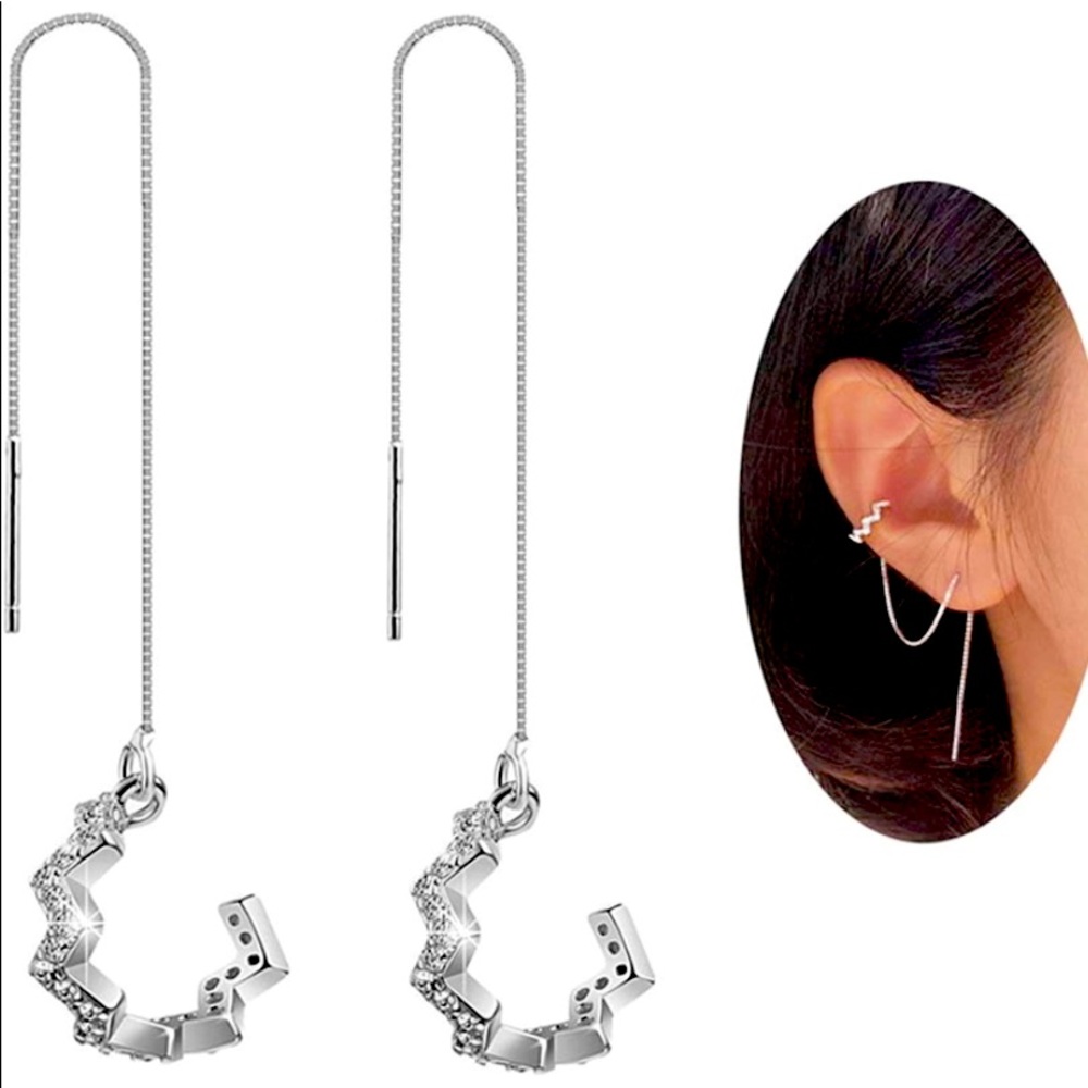 Wave Cuff earrings / Wrap Tassel earrings 925 sterling silver